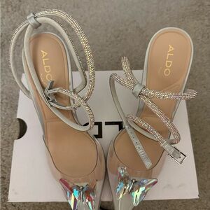 Aldo Silver Strappy Heels with Iridescent Accents